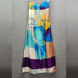Tibi womens 6 silk strapless maxi dress Hawaiian boho wedding Easter preppy chic